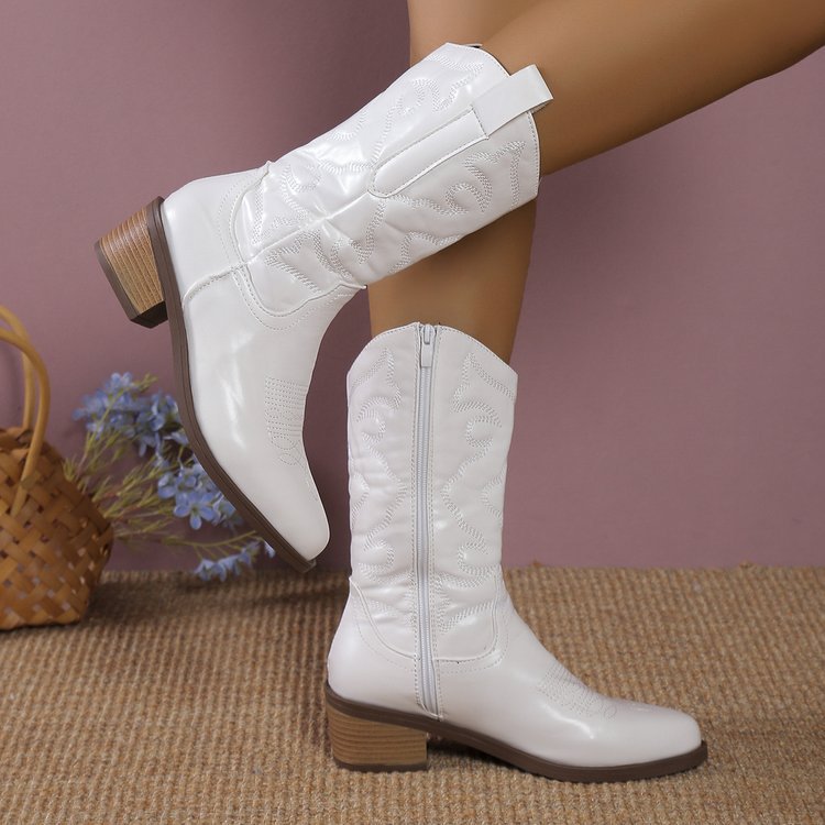 Chunky Heel Pointed Toe Western Boots Fashion Mid-tube Solid Knight Boot Autumn And Winter Shoes For Women | Luxury Home Accessories | Heulog Glow