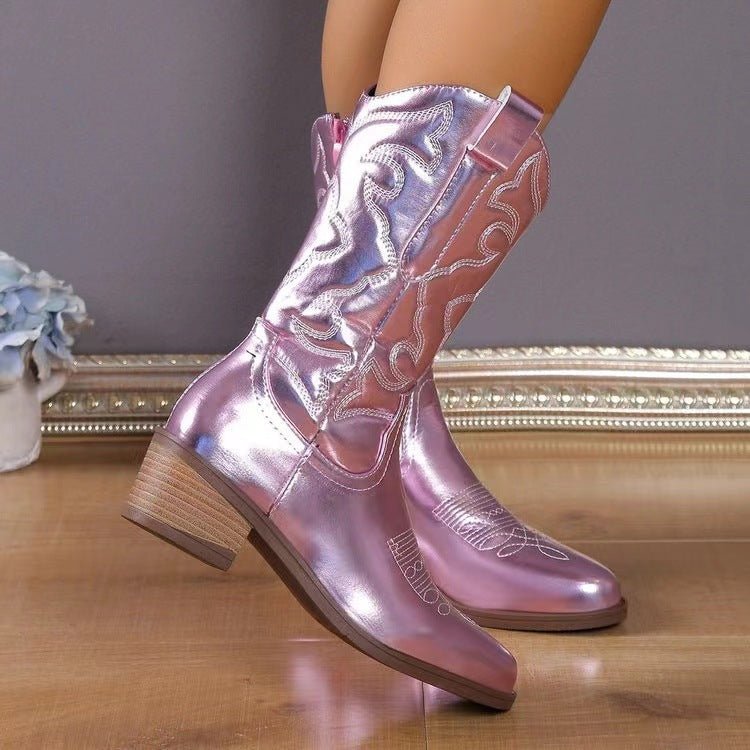 Chunky Heel Pointed Toe Western Boots Fashion Mid-tube Solid Knight Boot Autumn And Winter Shoes For Women | Luxury Home Accessories | Heulog Glow