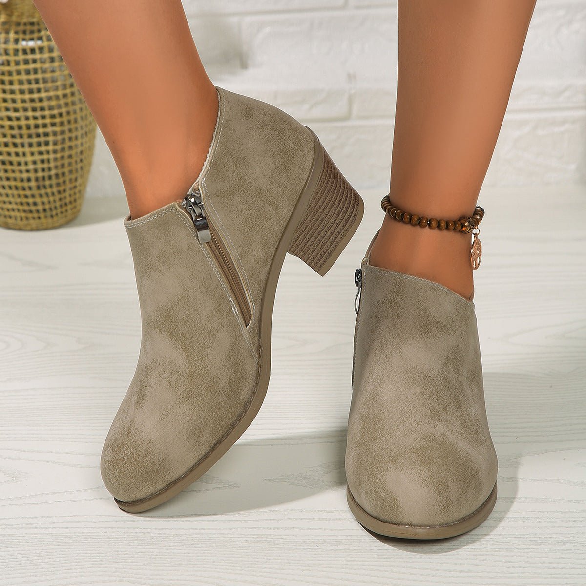 Chunky Heel Round Toe Ankle Boots With Side Zipper Design Fashion Fall Winter Short Boots For Women Shoes | Luxury Home Accessories | Heulog Glow