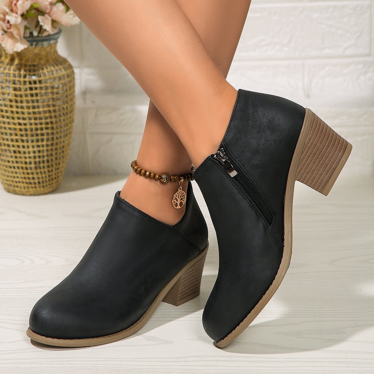 Chunky Heel Round Toe Ankle Boots With Side Zipper Design Fashion Fall Winter Short Boots For Women Shoes | Luxury Home Accessories | Heulog Glow