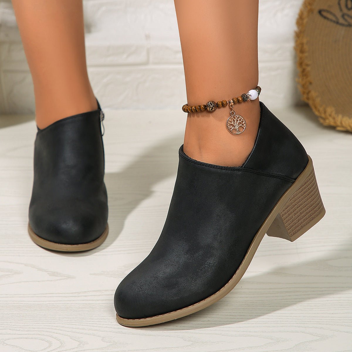Chunky Heel Round Toe Ankle Boots With Side Zipper Design Fashion Fall Winter Short Boots For Women Shoes | Luxury Home Accessories | Heulog Glow