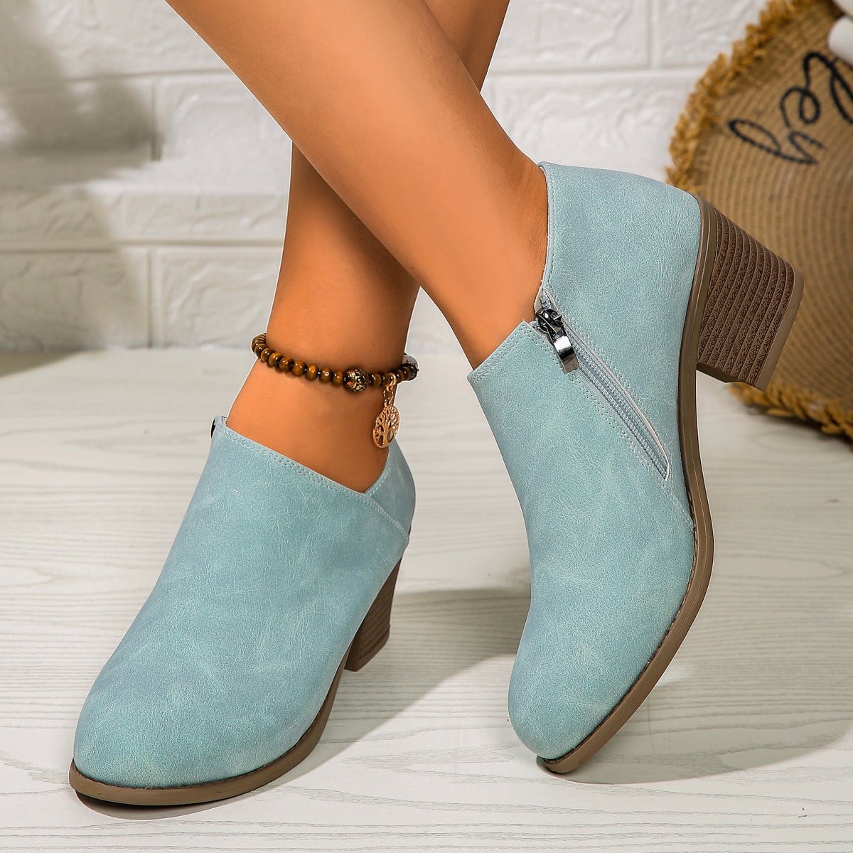 Chunky Heel Round Toe Ankle Boots With Side Zipper Design Fashion Fall Winter Short Boots For Women Shoes | Luxury Home Accessories | Heulog Glow