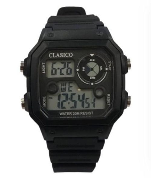 Clasico Mens Digital Water Resistant Black Rubber Strap Watch