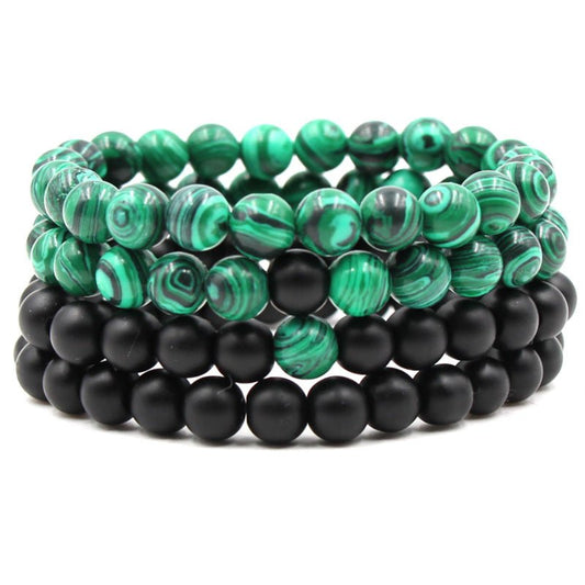 Classic Black Matte Green Malachite Bracelets Suitable Women Men Elastic Strand Jewelry | Luxury Home Accessories | Heulog Glow