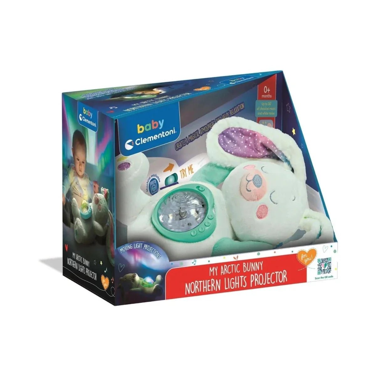 Clementoni Northern Lights Plush Arctic Bunny Projector | Luxury Home Accessories | Heulog Glow