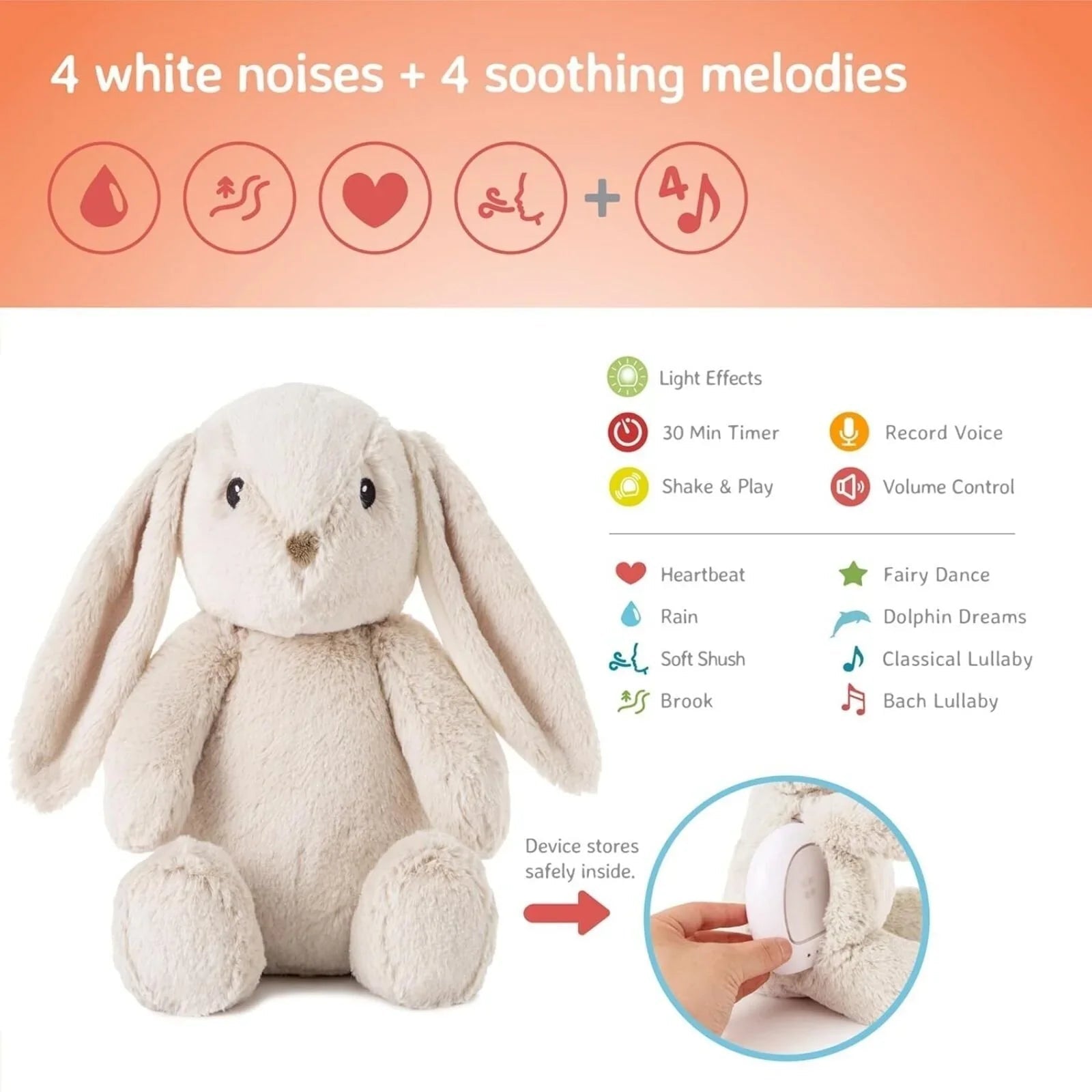Cloud.b LoveLight Billy Bunny Nightlight & Sound Soother | Luxury Home Accessories | Heulog Glow
