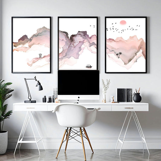 Framed coastal wall art for home office decor | set of 3 wall art