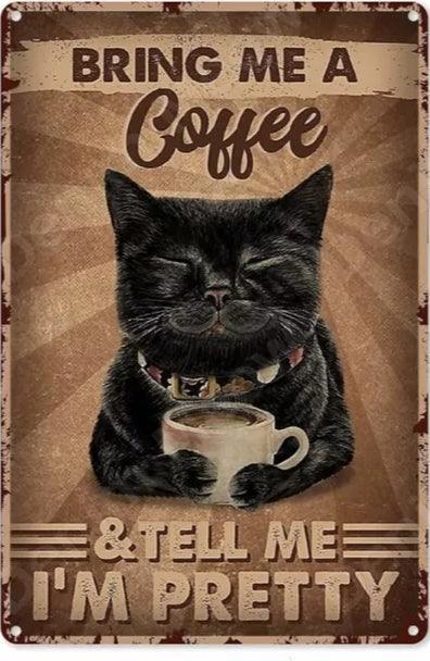 Coffee & Pretty Cat Tin Sign | Luxury Home Accessories | Heulog Glow