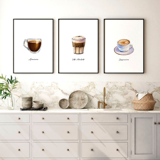 Coffee Shop Wall Design Ideas – Set of 3 Art Prints