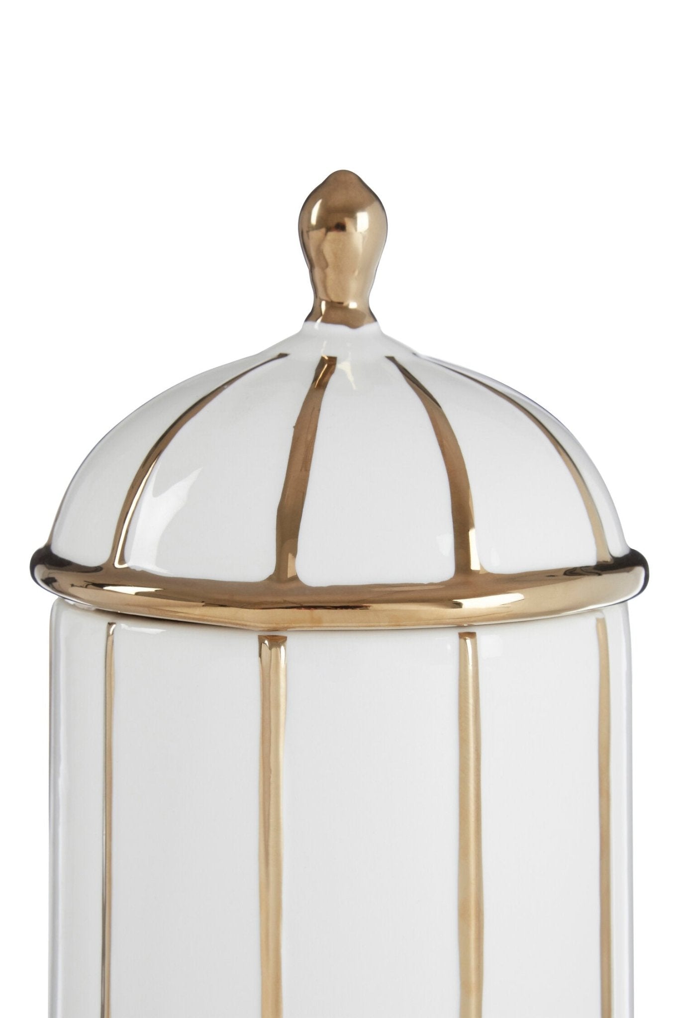 Coletta Medium White and Gold Ceramic Jar | Luxury Home Accessories | Heulog Glow
