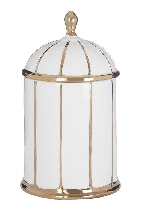 Coletta Medium White and Gold Ceramic Jar | Luxury Home Accessories | Heulog Glow