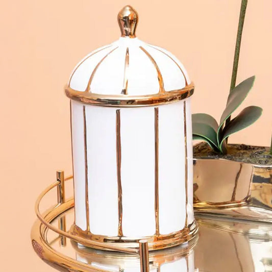 Coletta Medium White and Gold Ceramic Jar | Luxury Home Accessories | Heulog Glow