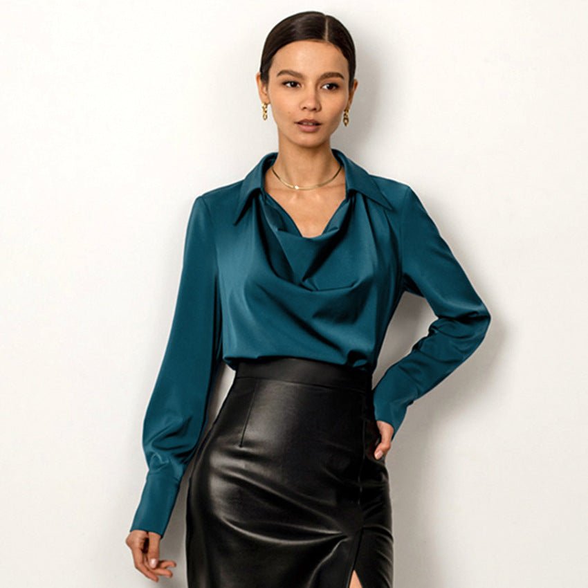 Collared Long-Sleeve Shirts Fashion Commuter Solid Color Blouse Casual Business Tops Women's Clothing | Luxury Home Accessories | Heulog Glow