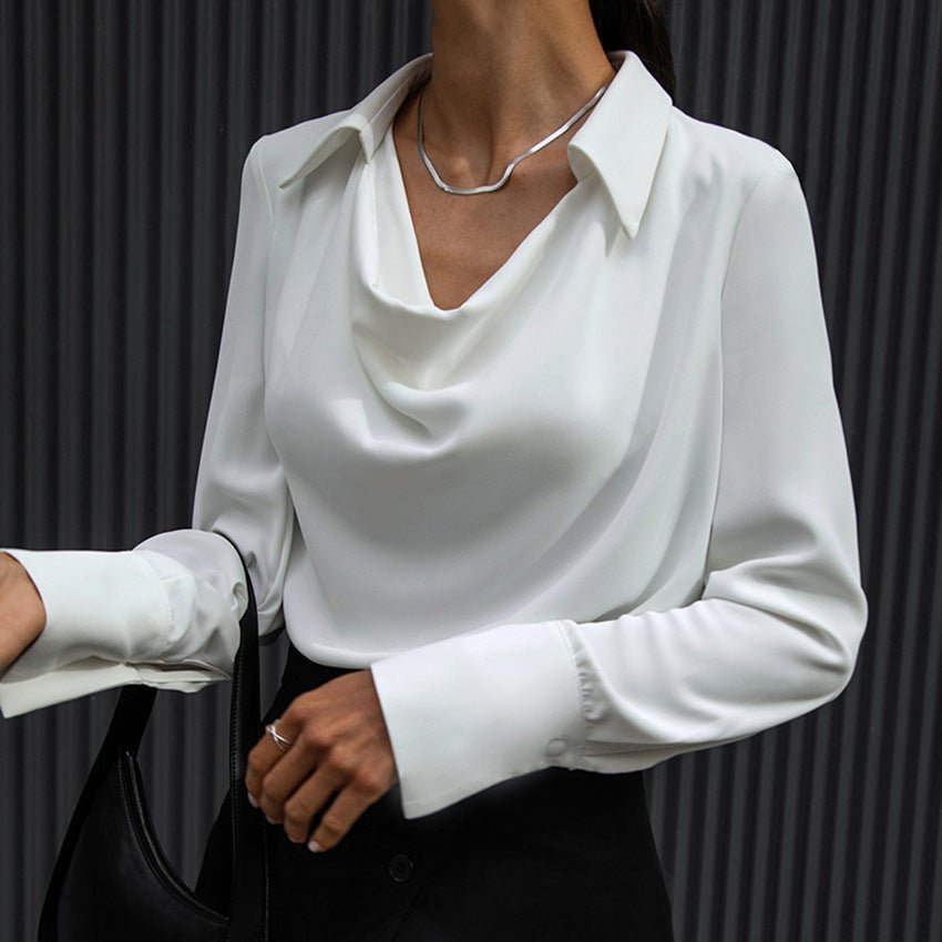 Collared Long-Sleeve Shirts Fashion Commuter Solid Color Blouse Casual Business Tops Women's Clothing | Luxury Home Accessories | Heulog Glow