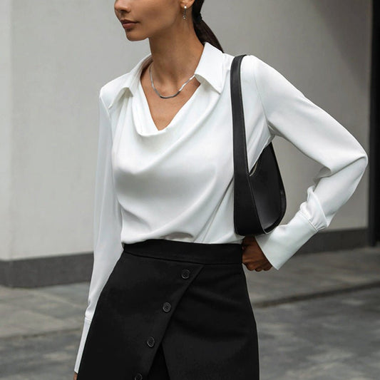 Collared Long-Sleeve Shirts Fashion Commuter Solid Color Blouse Casual Business Tops Women's Clothing | Luxury Home Accessories | Heulog Glow
