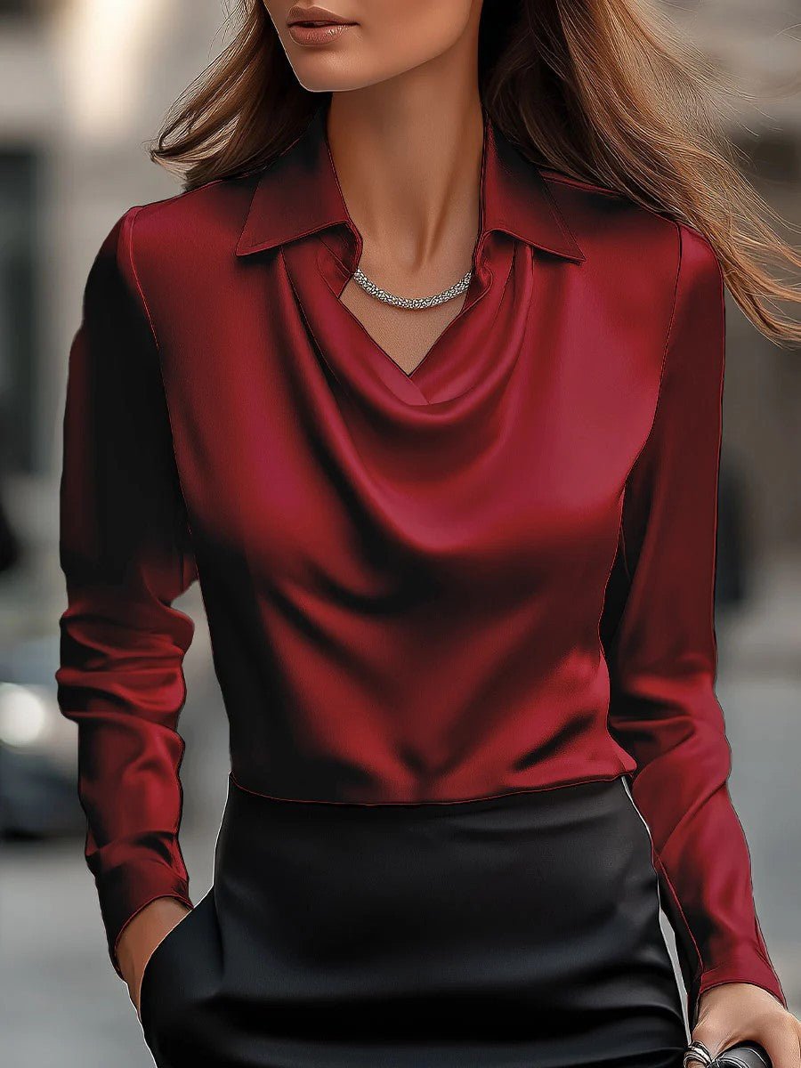Collared Long-Sleeve Shirts Fashion Commuter Solid Color Blouse Casual Business Tops Women's Clothing | Luxury Home Accessories | Heulog Glow