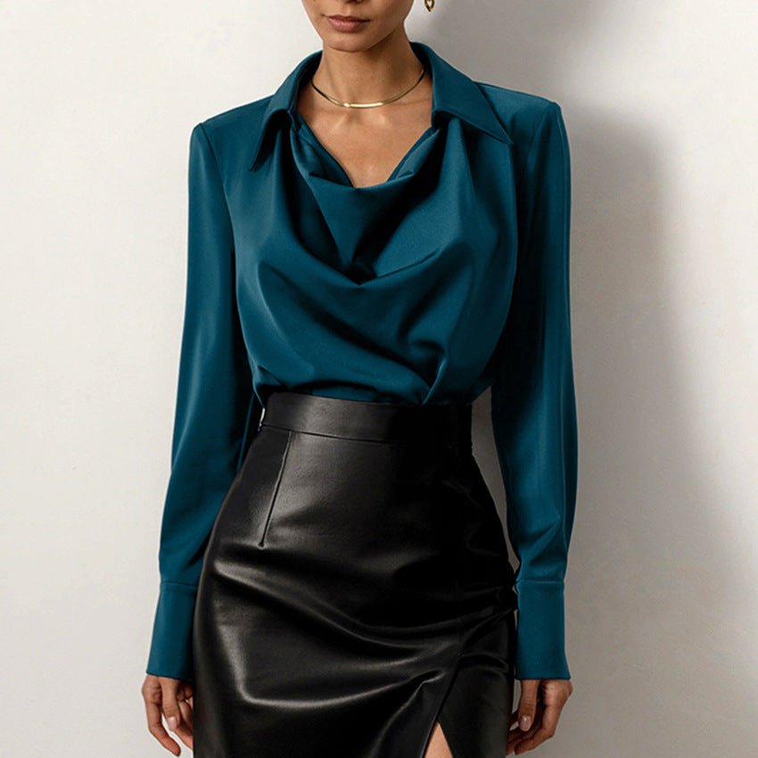 Collared Long-Sleeve Shirts Fashion Commuter Solid Color Blouse Casual Business Tops Women's Clothing | Luxury Home Accessories | Heulog Glow