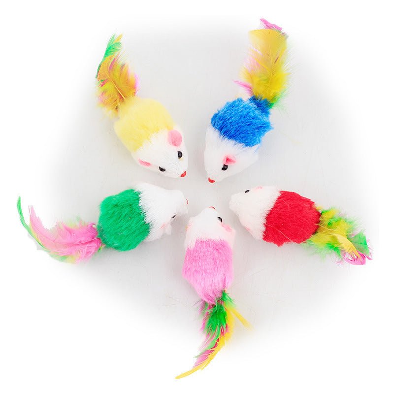 Color Feather Tail Plush Mouse Cat Toy | Luxury Home Accessories | Heulog Glow