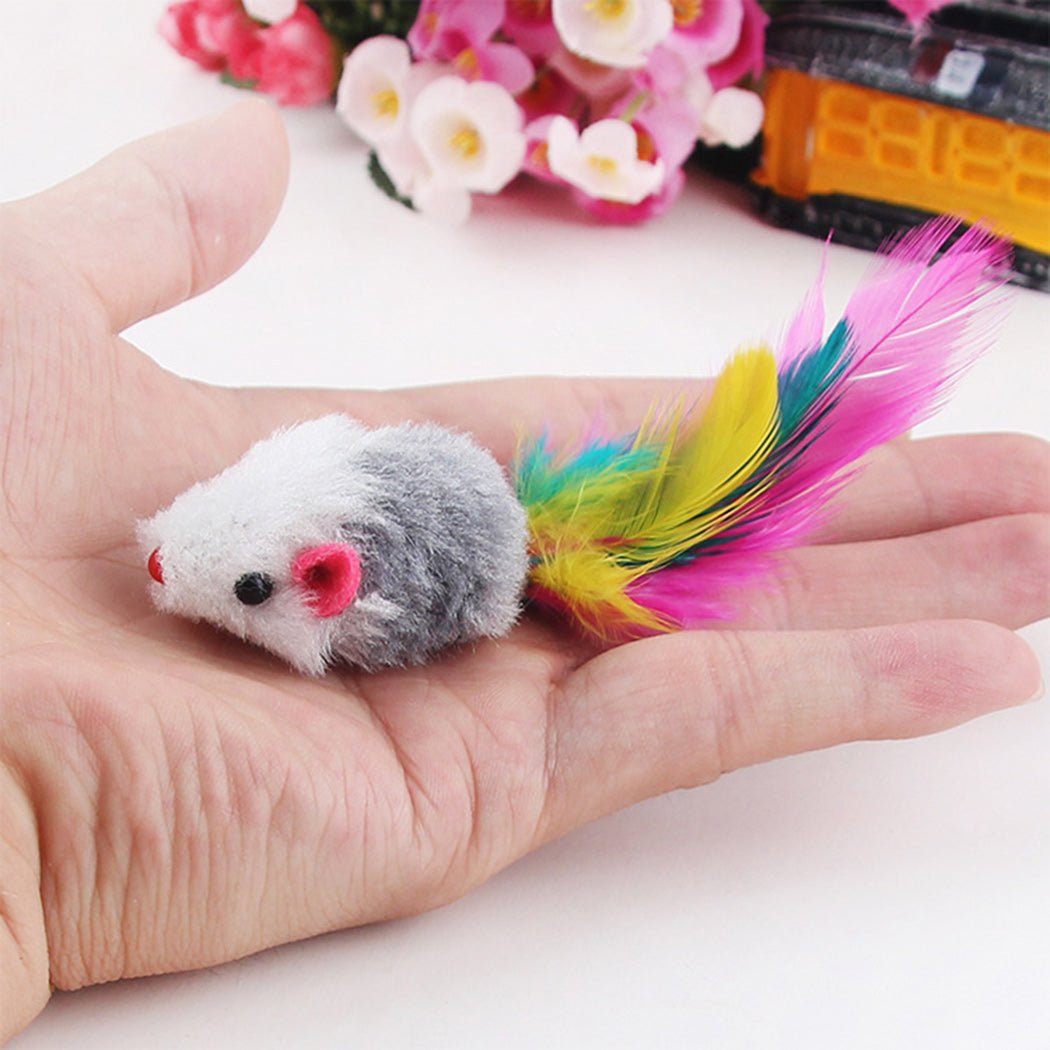 Color Feather Tail Plush Mouse Cat Toy | Luxury Home Accessories | Heulog Glow