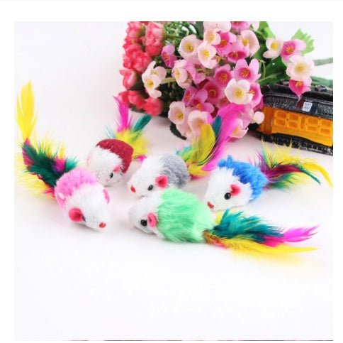 Color Feather Tail Plush Mouse Cat Toy | Luxury Home Accessories | Heulog Glow