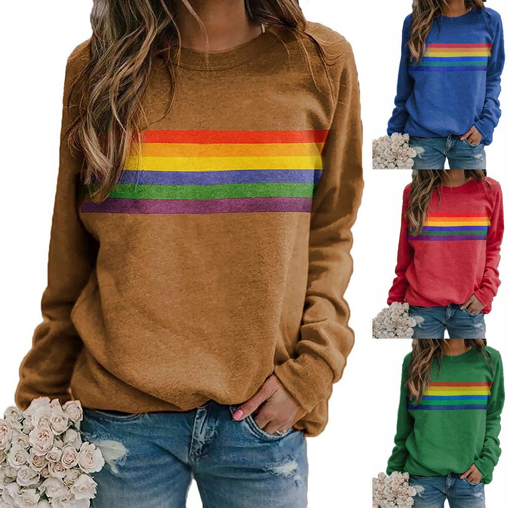 Color Striped Print Round Neck Pullover Long Sleeve Sweater | Luxury Home Accessories | Heulog Glow