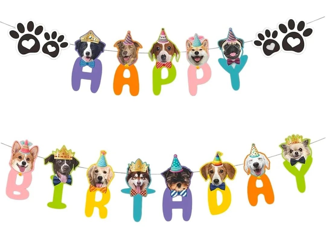 Colorful Dog Birthday Banner with Adorable Cartoon Puppy Faces | Luxury Home Accessories | Heulog Glow