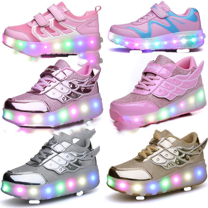 Colorful Led Rechargeable Light Two-Wheel Runaway Shoes Children's Luminous Pulley Shoes | Luxury Home Accessories | Heulog Glow