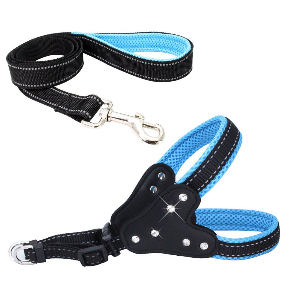 Comfortable Mesh Fabric Shiny Rhinestone Pet Hand Holding Rope Reflective Dog Breast Strap Vest Style | Luxury Home Accessories | Heulog Glow