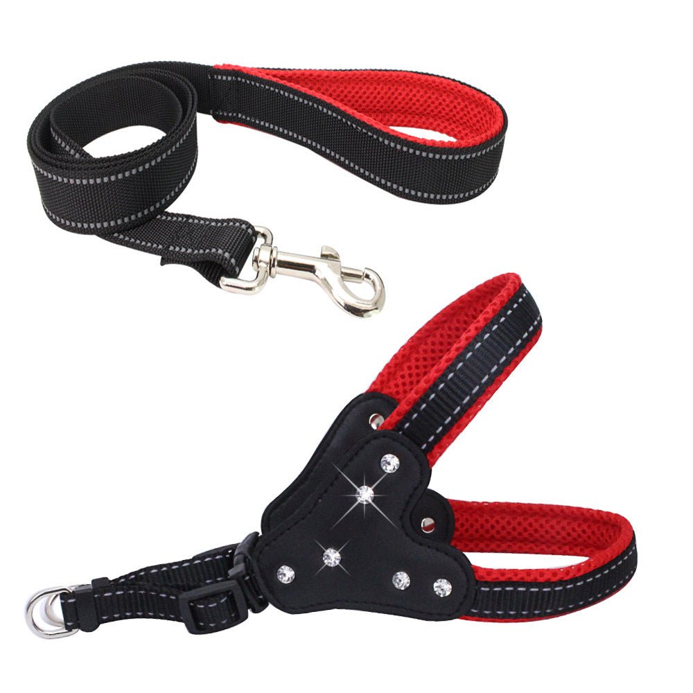 Comfortable Mesh Fabric Shiny Rhinestone Pet Hand Holding Rope Reflective Dog Breast Strap Vest Style | Luxury Home Accessories | Heulog Glow