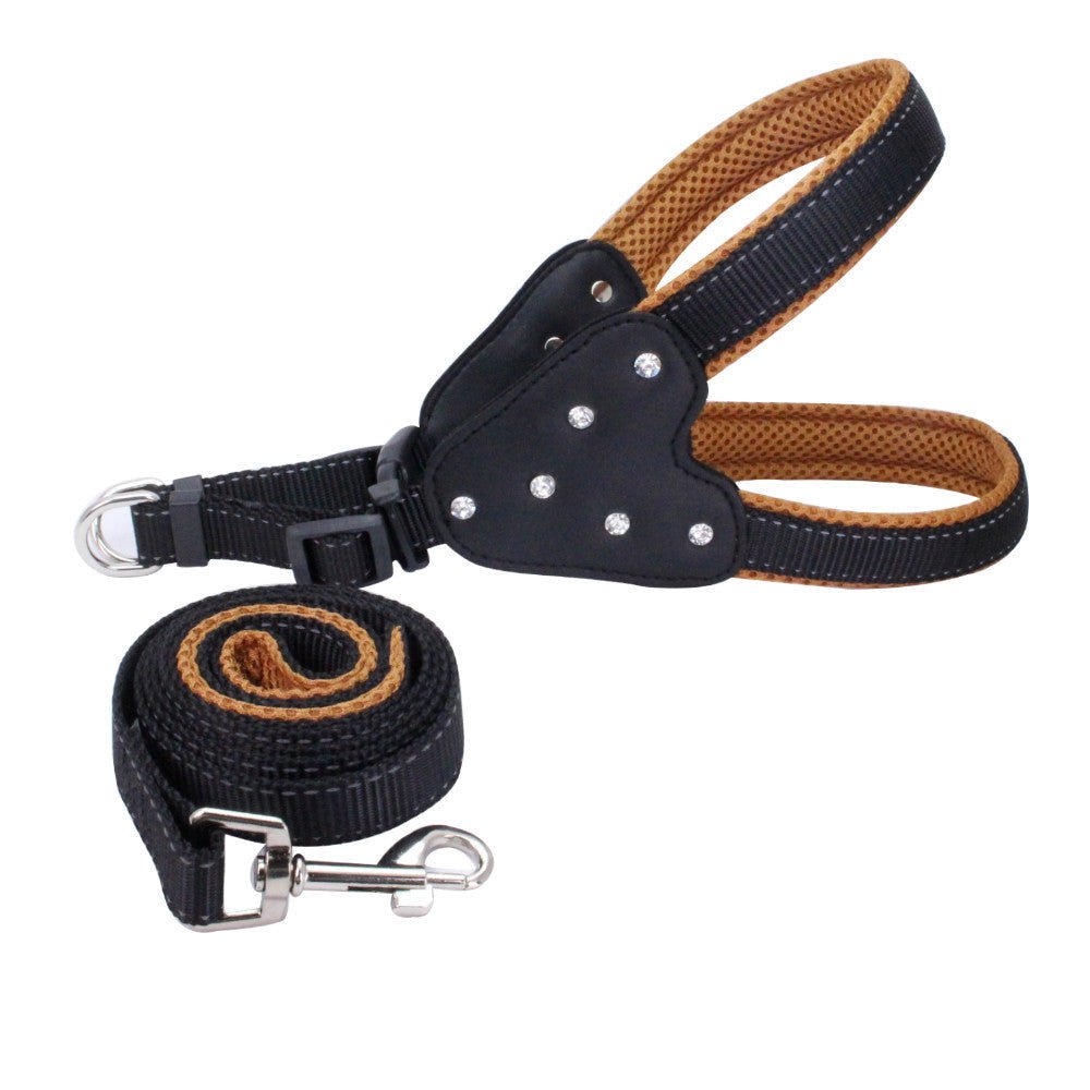 Comfortable Mesh Fabric Shiny Rhinestone Pet Hand Holding Rope Reflective Dog Breast Strap Vest Style | Luxury Home Accessories | Heulog Glow