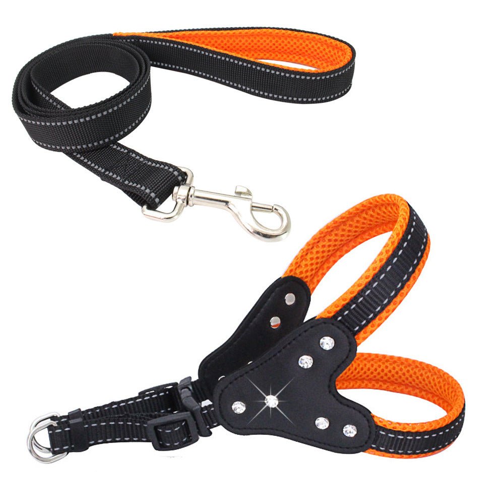 Comfortable Mesh Fabric Shiny Rhinestone Pet Hand Holding Rope Reflective Dog Breast Strap Vest Style | Luxury Home Accessories | Heulog Glow