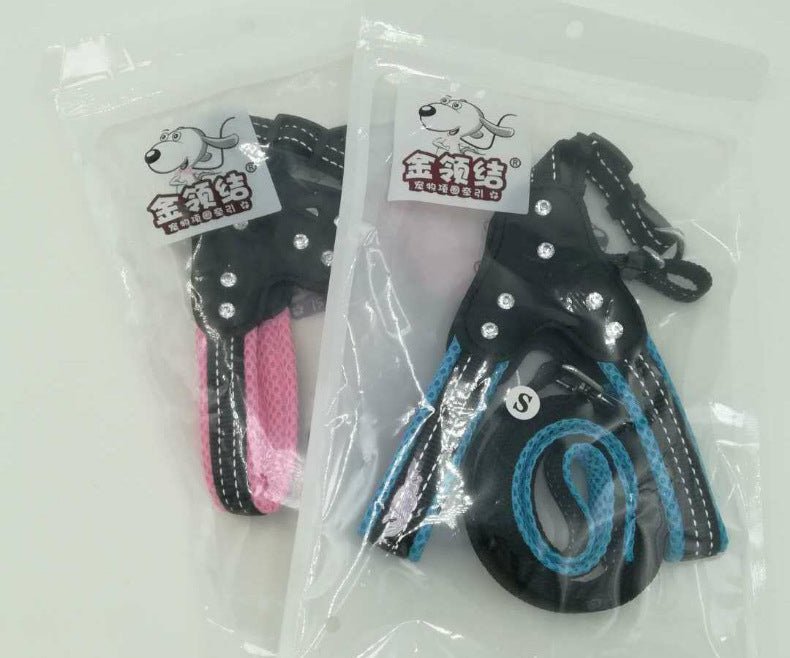 Comfortable Mesh Fabric Shiny Rhinestone Pet Hand Holding Rope Reflective Dog Breast Strap Vest Style | Luxury Home Accessories | Heulog Glow