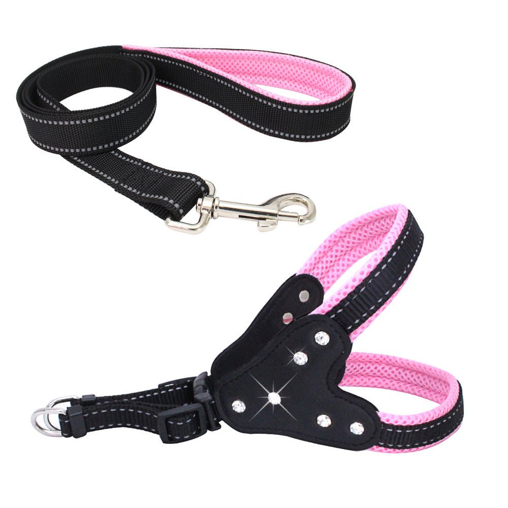 Comfortable Mesh Fabric Shiny Rhinestone Pet Hand Holding Rope Reflective Dog Breast Strap Vest Style | Luxury Home Accessories | Heulog Glow