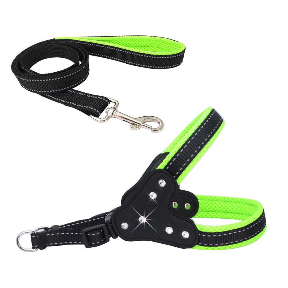 Comfortable Mesh Fabric Shiny Rhinestone Pet Hand Holding Rope Reflective Dog Breast Strap Vest Style | Luxury Home Accessories | Heulog Glow