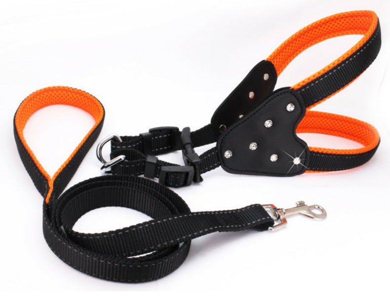 Comfortable Mesh Fabric Shiny Rhinestone Pet Hand Holding Rope Reflective Dog Breast Strap Vest Style | Luxury Home Accessories | Heulog Glow
