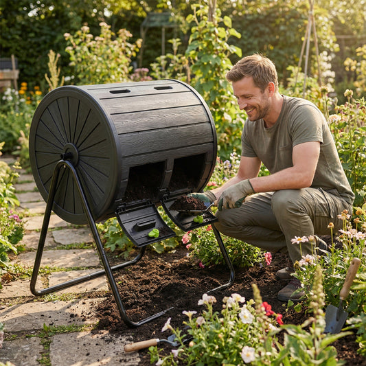142  Large Outdoor Compost Tumbler with Dual Chambers-Black