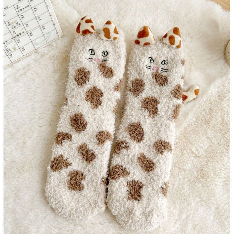 Coral Fleece Socks Women's Mid-calf Three-dimensional Cartoon Room Socks | Luxury Home Accessories | Heulog Glow