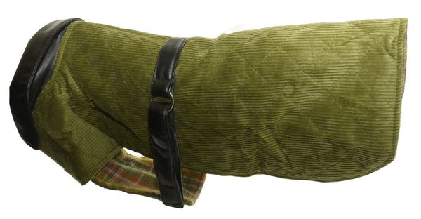Corduroy & Leather Coat Green 16" | Luxury Home Accessories | Heulog Glow