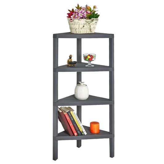 4-Tier Corner Shelf Stand with Open Slatted Shelves-Grey