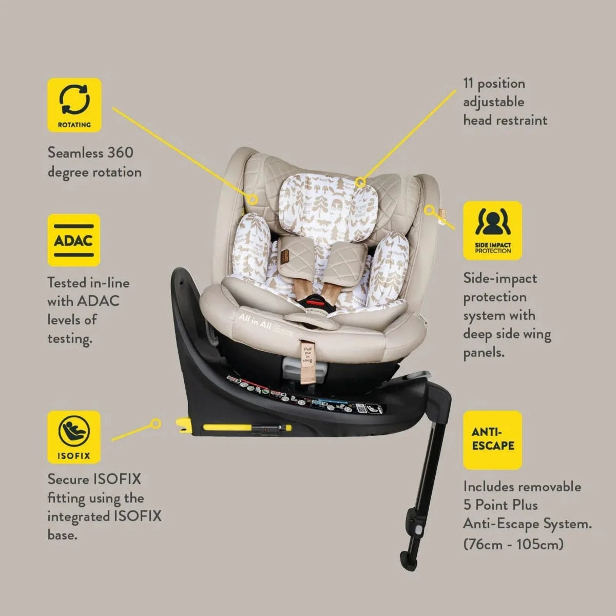 Cosatto All in All Extra i-Size 360 Car Seat - Silhouette | Luxury Home Accessories | Heulog Glow
