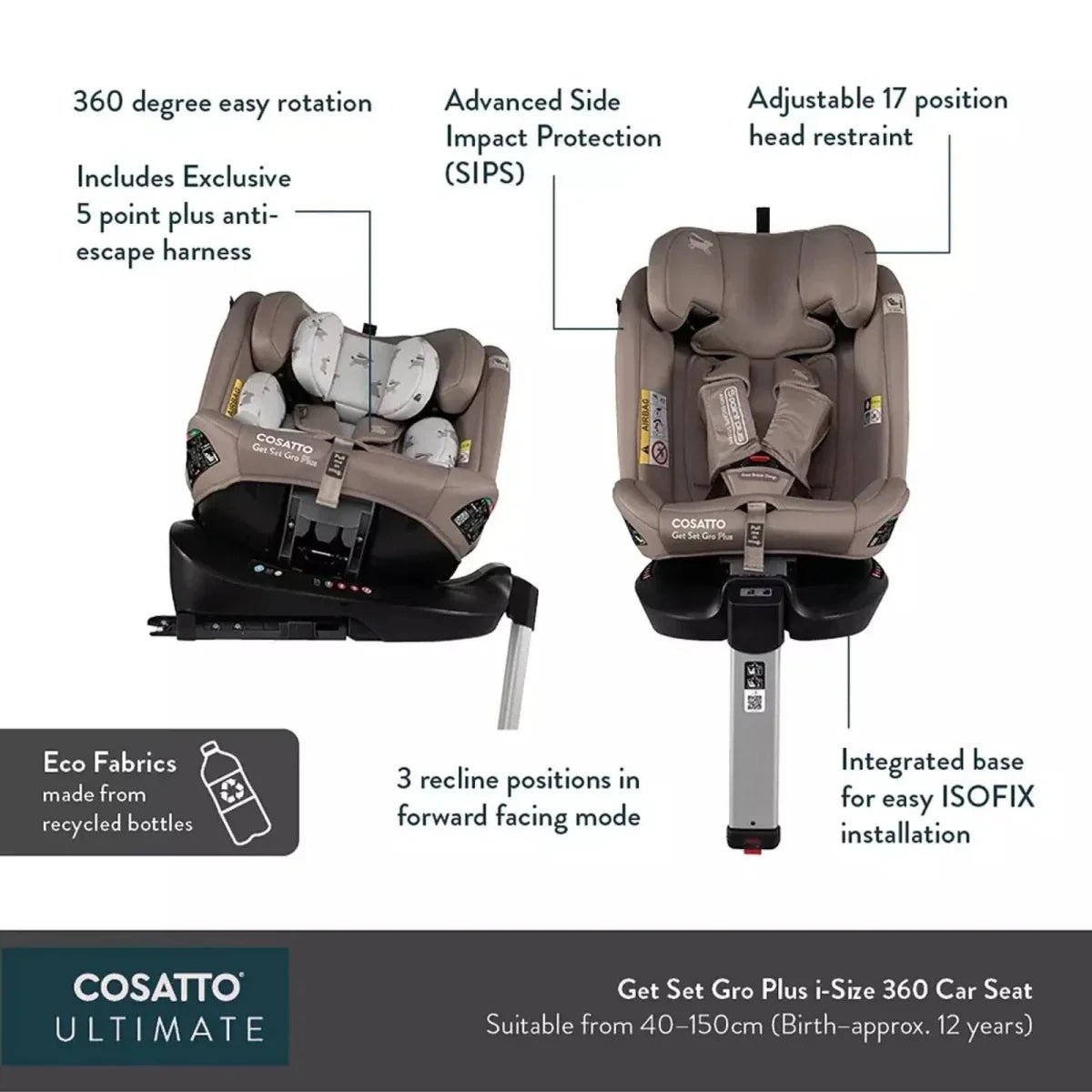 Cosatto Get Set Grow Plus i-Size Group 0+/1/2/3 360 Car Seat - Foxed | Luxury Home Accessories | Heulog Glow