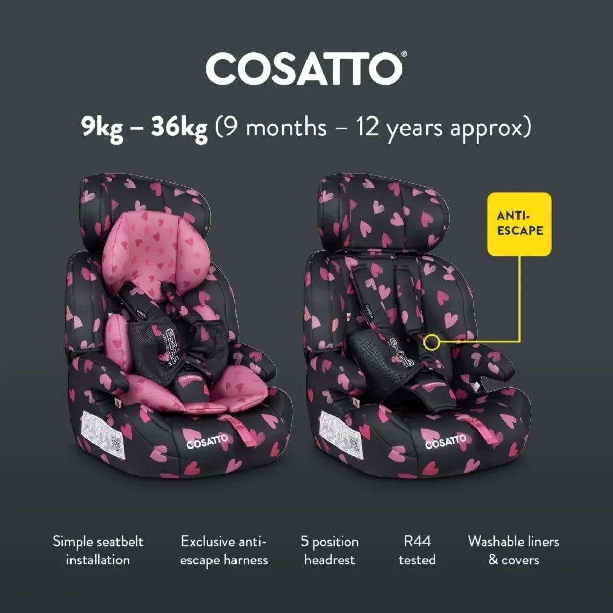 Cosatto Zoomi Group 1/2/3 Car Seat - Charcoal Ligthearted | Luxury Home Accessories | Heulog Glow