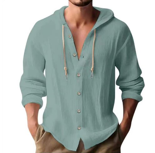 Cotton And Linen Shirt Hooded Sweater Button Long Sleeve | Luxury Home Accessories | Heulog Glow