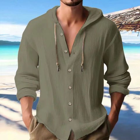Cotton And Linen Shirt Hooded Sweater Button Long Sleeve | Luxury Home Accessories | Heulog Glow