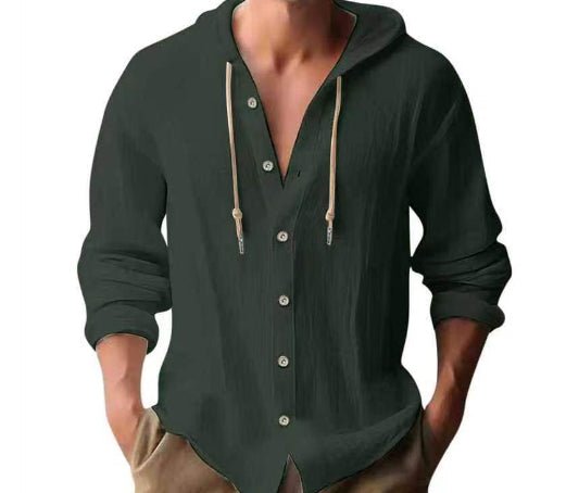 Cotton And Linen Shirt Hooded Sweater Button Long Sleeve | Luxury Home Accessories | Heulog Glow