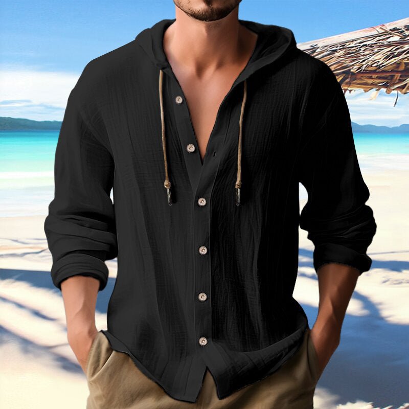 Cotton And Linen Shirt Hooded Sweater Button Long Sleeve | Luxury Home Accessories | Heulog Glow