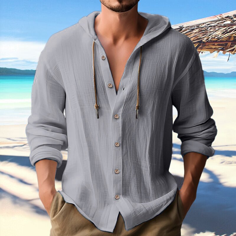 Cotton And Linen Shirt Hooded Sweater Button Long Sleeve | Luxury Home Accessories | Heulog Glow