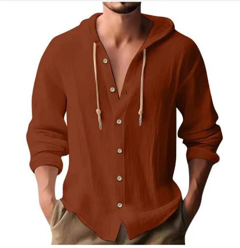 Cotton And Linen Shirt Hooded Sweater Button Long Sleeve | Luxury Home Accessories | Heulog Glow