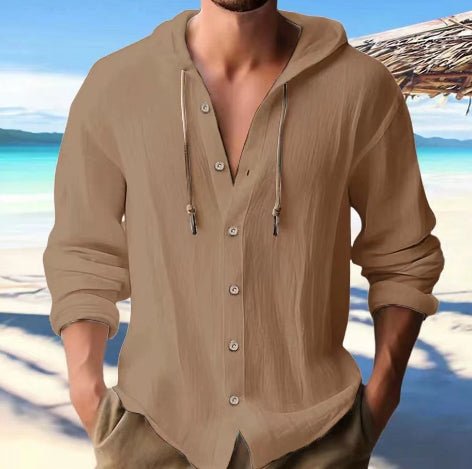Cotton And Linen Shirt Hooded Sweater Button Long Sleeve | Luxury Home Accessories | Heulog Glow