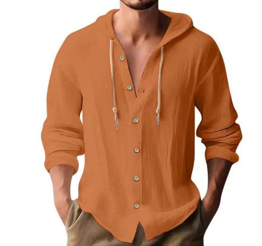 Cotton And Linen Shirt Hooded Sweater Button Long Sleeve | Luxury Home Accessories | Heulog Glow
